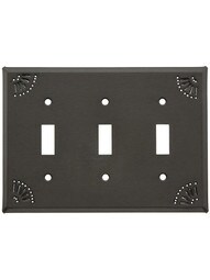 Pierced Country Tin Triple Toggle Switch Plate in Country Tin.